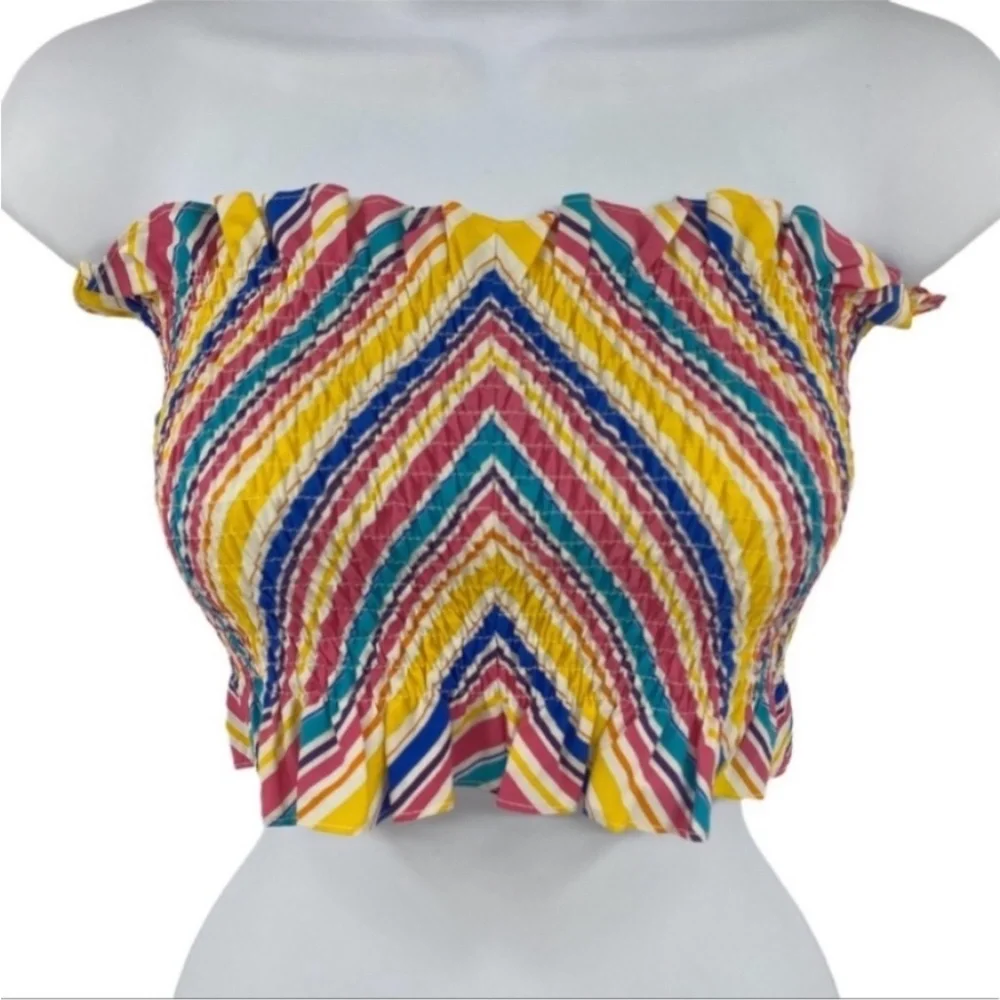S/W/F Smocked Multicolor Strapless Cropped Tube Top Size Small New with Tag